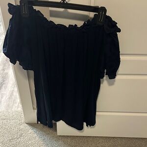 LOFT Navy Ruffle Off-Shoulder Blouse